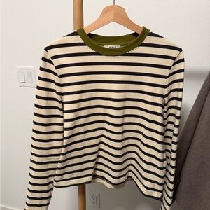 COS Olive Green Collar Striped Top